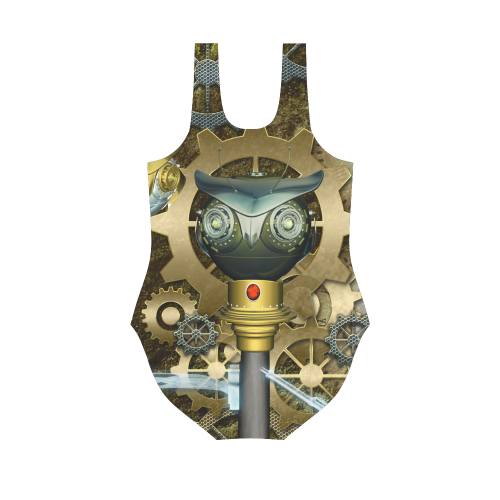 Steampunk, awesome owl Vest One Piece Swimsuit (Model S04)