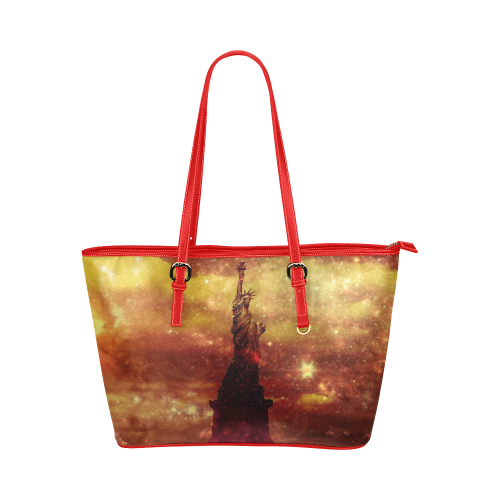 Lady Liberty Yellow and Red Space Leather Tote Bag/Small (Model 1651)