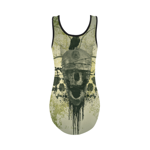 Skull with crow Vest One Piece Swimsuit (Model S04)