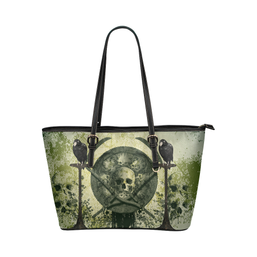 Awesome skulls Leather Tote Bag/Small (Model 1651)