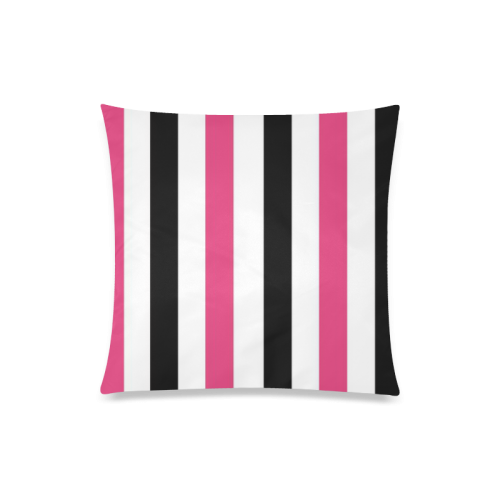 BLACK WITH PINK AND WHITE STRIPES 2 Custom Zippered Pillow Case 20"x20"(Twin Sides)