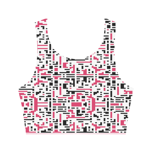 Red and Black Pixels Women's Crop Top (Model T42)