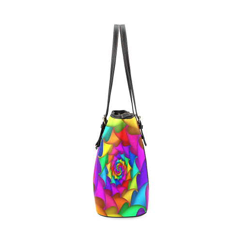 Psychedelic Rainbow Spiral Leather Tote Bag/Large (Model 1640)