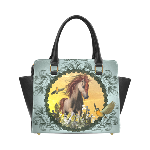 Horse with birds Rivet Shoulder Handbag (Model 1645)