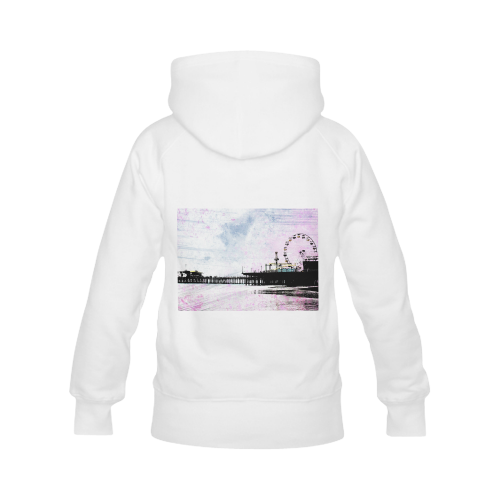 Pink Grunge Santa Monica Pier Women's Classic Hoodies (Model H07)