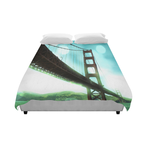 Green Bokeh Golden Gate Bridge Duvet Cover 86"x70" ( All-over-print)