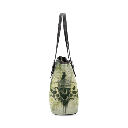 Skull with crow Leather Tote Bag/Small (Model 1640)