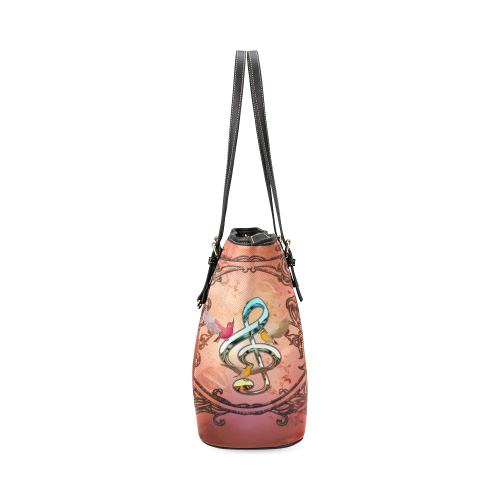 Clef with birds Leather Tote Bag/Small (Model 1640)