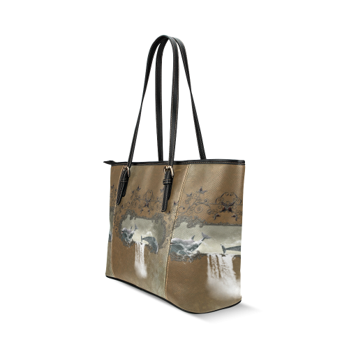 Dolphins Leather Tote Bag/Small (Model 1640)