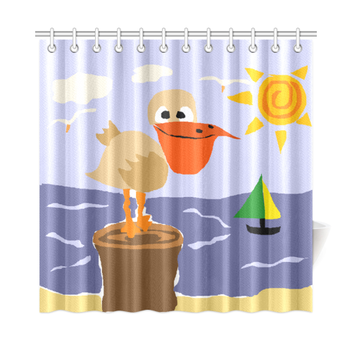 Funny Pelican at the Beach Shower Curtain 72"x72"