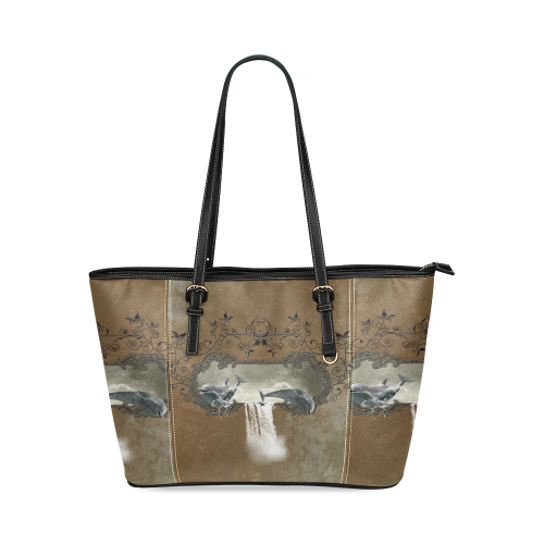 Dolphins Leather Tote Bag/Small (Model 1640)
