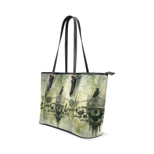 Skull with crow Leather Tote Bag/Small (Model 1640)