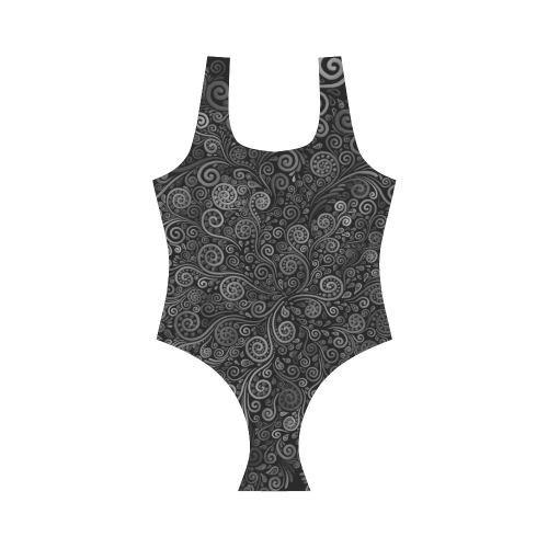 Black and White Rose Vest One Piece Swimsuit (Model S04)