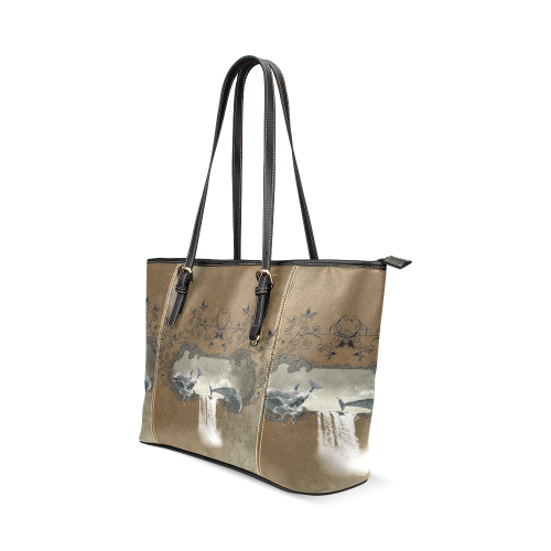 Dolphins Leather Tote Bag/Small (Model 1640)