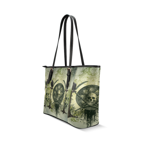 Awesome skulls Leather Tote Bag/Small (Model 1640)