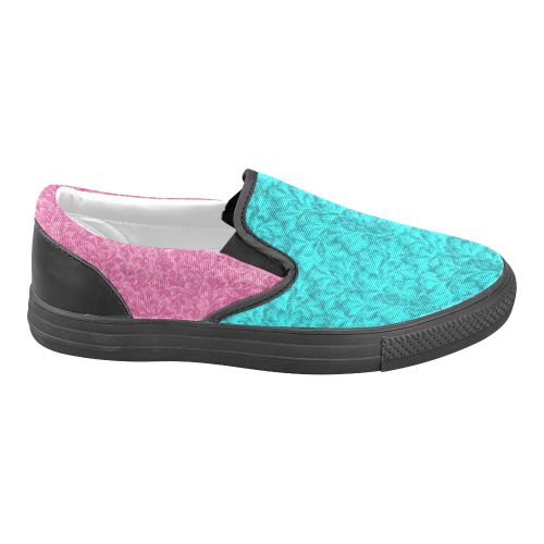 Vintage Floral Lace Leaf Teal and Pink Women's Unusual Slip-on Canvas Shoes (Model 019)