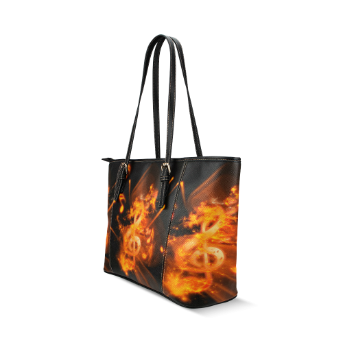 Explosion, clef and key notes Leather Tote Bag/Small (Model 1640)
