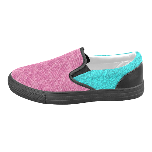 Vintage Floral Lace Leaf Teal and Pink Women's Unusual Slip-on Canvas Shoes (Model 019)