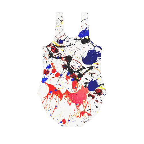 Blue & Red Paint Splatter Vest One Piece Swimsuit (Model S04)