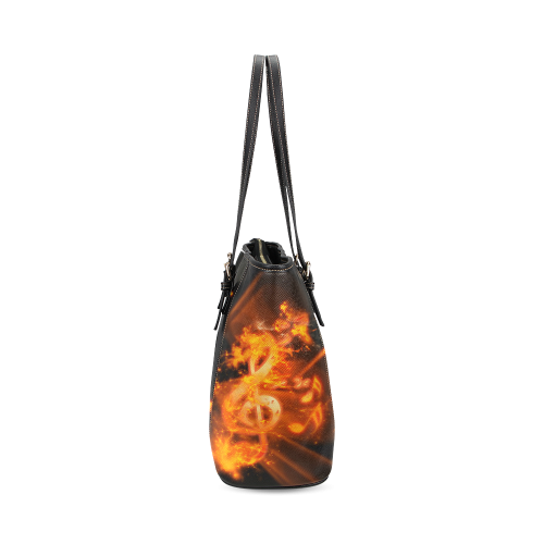 Explosion, clef and key notes Leather Tote Bag/Small (Model 1640)