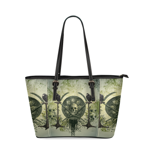 Awesome skulls Leather Tote Bag/Small (Model 1640)