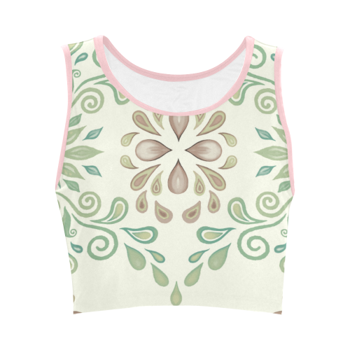 Green watercolor ornaments Women's Crop Top (Model T42)