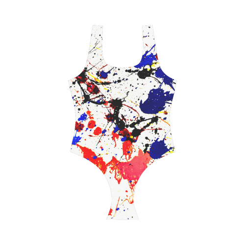 Blue & Red Paint Splatter Vest One Piece Swimsuit (Model S04)