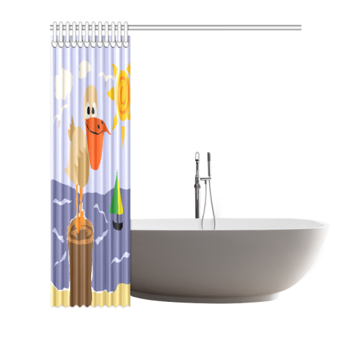 Funny Pelican at the Beach Shower Curtain 72"x72"