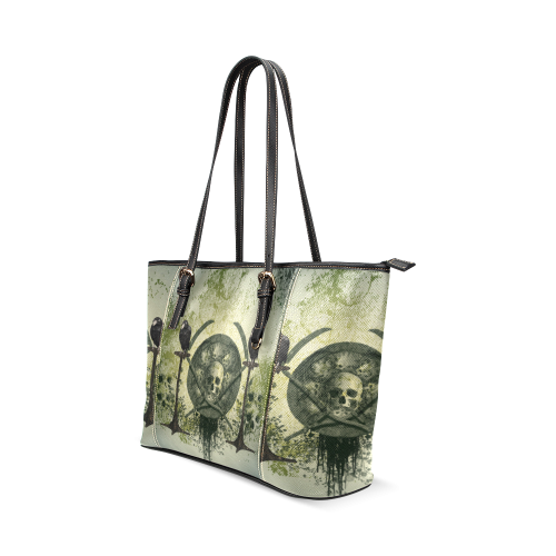 Awesome skulls Leather Tote Bag/Small (Model 1640)