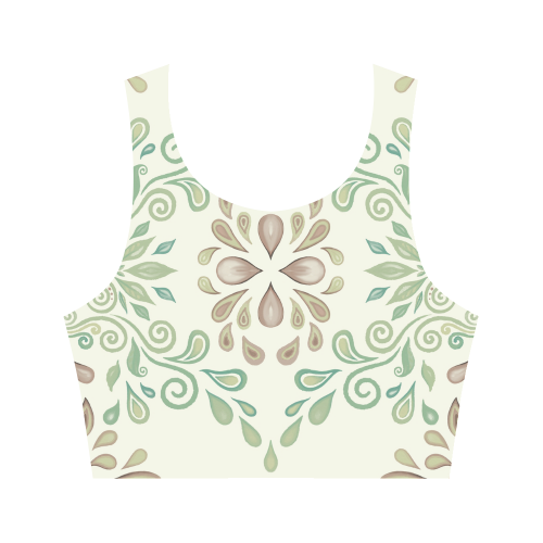 Green watercolor ornaments Women's Crop Top (Model T42)