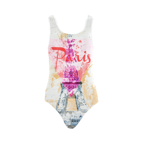 paris and Eiffel Tower Vest One Piece Swimsuit (Model S04)
