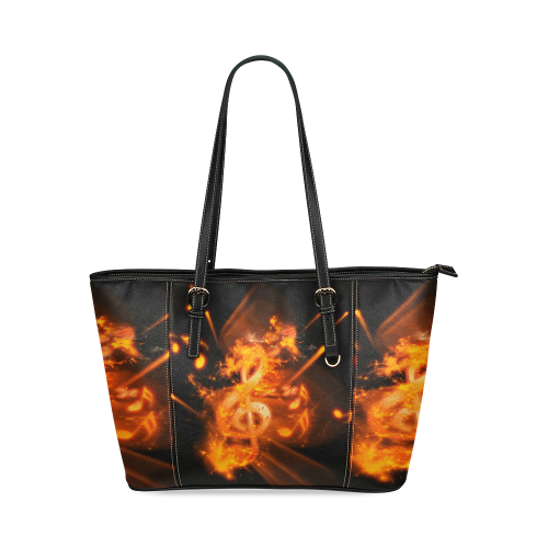 Explosion, clef and key notes Leather Tote Bag/Small (Model 1640)