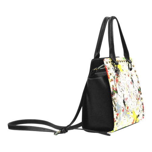 Yellow & Black Paint Splatter Rivet Shoulder Handbag (Model 1645)