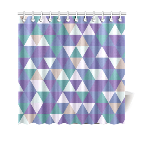 Purple Green Beige Abstract Triangles Shower Curtain 69"x70"