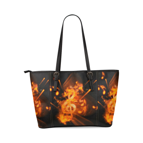 Explosion, clef wnd key notes Leather Tote Bag/Large (Model 1640)