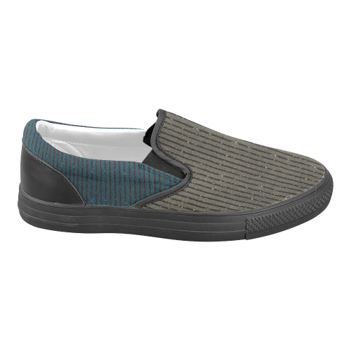 Sepia and Turquoise Stripe Men's Unusual Slip-on Canvas Shoes (Model 019)