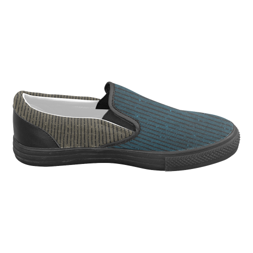 Sepia and Turquoise Stripe Men's Unusual Slip-on Canvas Shoes (Model 019)
