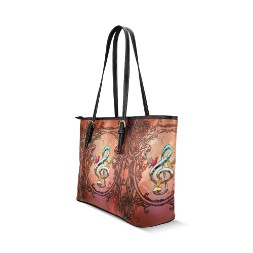 Clef with birds Leather Tote Bag/Large (Model 1640)