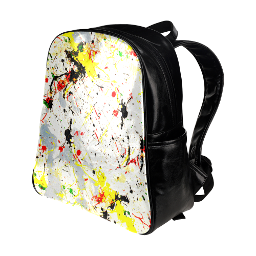 Yellow & Black Paint Splatter Multi-Pockets Backpack (Model 1636)