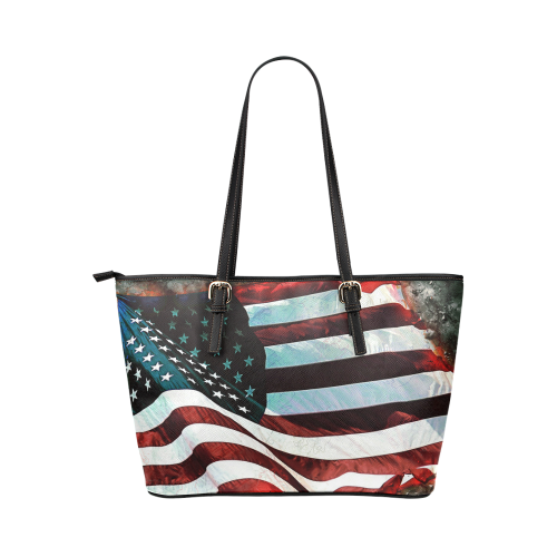 A abstract waving usa flag Leather Tote Bag/Large (Model 1651)