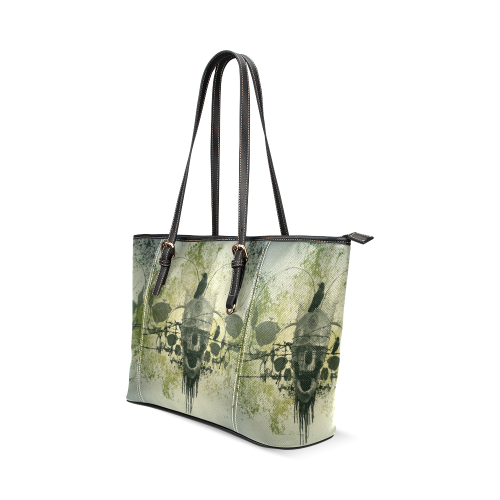 Skull with crow Leather Tote Bag/Large (Model 1640)