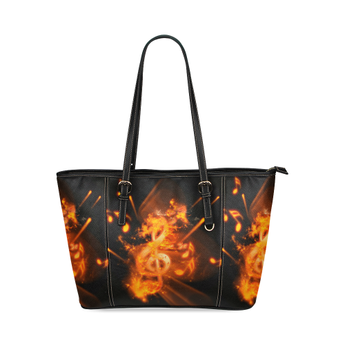 Explosion, clef wnd key notes Leather Tote Bag/Large (Model 1640)