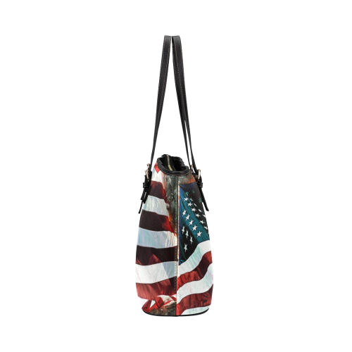 A abstract waving usa flag Leather Tote Bag/Large (Model 1651)