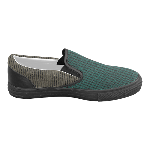 Sepia and Teal Stripe Men's Unusual Slip-on Canvas Shoes (Model 019)