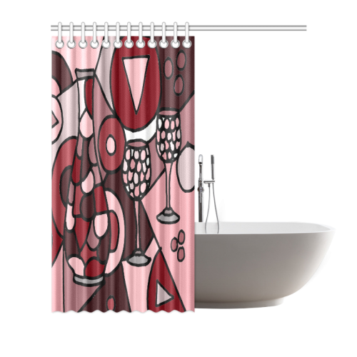 Fun Red Wine Carafe and Glasses Abstract Art Shower Curtain 72"x72"