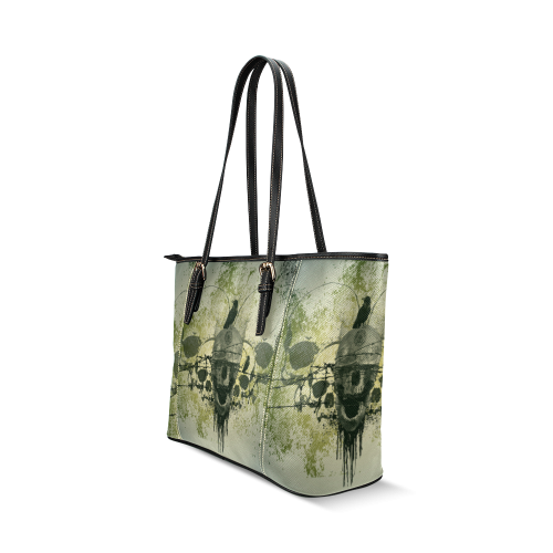 Skull with crow Leather Tote Bag/Large (Model 1640)