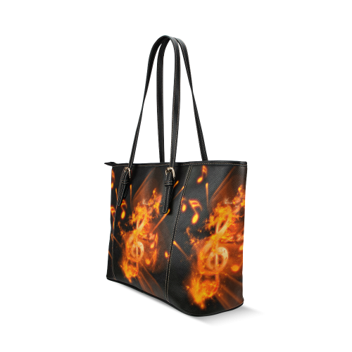 Explosion, clef wnd key notes Leather Tote Bag/Large (Model 1640)