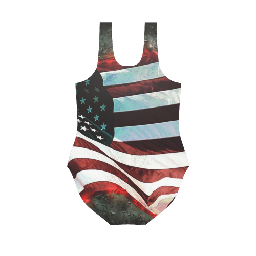 A abstract waving usa flag Vest One Piece Swimsuit (Model S04)