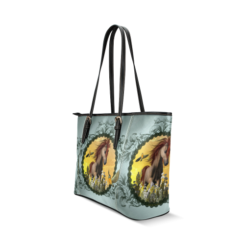 Horse with birds Leather Tote Bag/Large (Model 1640)