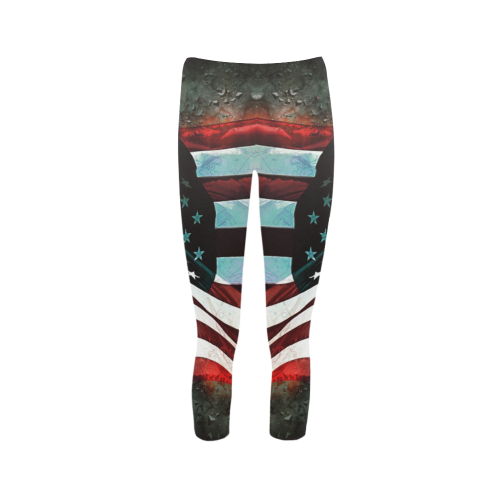 A abstract waving usa flag Capri Legging (Model L02)